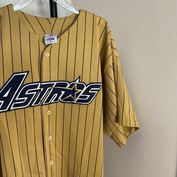 19. Houston Astros 90s GOLD pinstripe Majestic ALTernate jersey 2XL MLB vintage - Picture 5 of 11